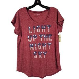 Lucky Brand Heathered Pink Patriotic Tshirt Sz M Scoop Neck Casual Americana USA